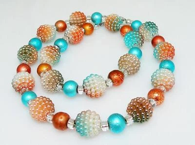 Trendy Halskette Kette Perlen  Beere Acryl Glas rost orange braun türkis 028j - Bild 1 von 4