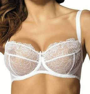 Bra White Lace LUXURIOUS Balconette Style Wedding Lingerie Soft Comfortable - Picture 1 of 3