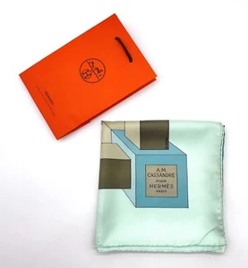 Auth Hermes Carré 90 A.M.CASSANDRE Blue x Multicolor Silk Scarf W/Bag BA060086 - Imagen 1 de 21