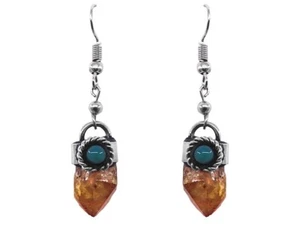 Natural Raw Healing Crystal Stone Metal Dangle Earrings Handmade New Age Jewelry - Picture 1 of 9