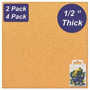 12x12 Inch Square Cork Board Tiles w/ Self Adhesive Backing 1/2 Inch Thick - Picture 1 of 7