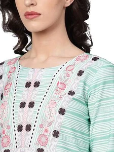 Mujer Crepé Verde Estampado Digital Kurti Kurta - Imagen 1 de 4