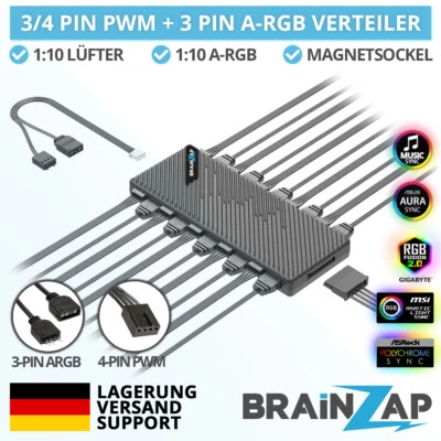 10 Port A-RGB + PWM Splitter Hub Lüfter Adapter 120mm Case Fan 3-Pin 4-Pin LED  - Bild 1 von 4