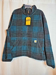 Carhartt Loose Fit Fleece Pullover Sherpa Jacket Plaid Green Men's Size Large - Picture 1 of 5
