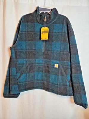 Carhartt Loose Fit Fleece Pullover Sherpa Jacket Plaid Green Men's Size Large - Image 1 of 4