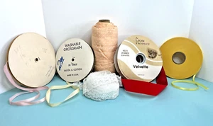Vintage Ribbon Spool Trim Lace Velvet Red Pink Yellow White Apricot Sewing Craft - Picture 1 of 7