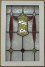 OLD ENGLISH LEADED STAINED GLASS WINDOW Shield w Drops & Jewels 15.75" x 24.5"