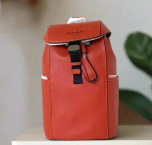 Coach Racer Pack Leather Sling Bag Backpack CU111 Gunmetal Deep Orange - Picture 1 of 11
