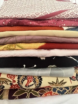 Vintage Japanese kiomono fabric Lot of 10 Bulk 2/3lb 7” x various Length v282 - Image 1 of 4