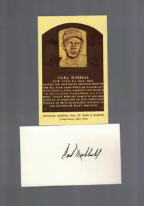 Carl Hubbell New York Giants Signed Index Card W/Our COA & HOF Plaque - Picture 1 of 1