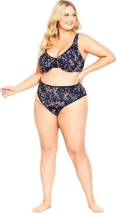 Avenue Women's Microfiber Print Hi Cut Brief - Navy Ditsy - Plus Size 30-32 - Picture 1 of 5