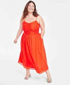 On 34th Womens Red Midi Dress Size 3X Trendy Plus Ruched Corset Festival Summer - Picture 1 of 13