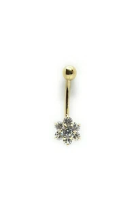 ADIRFINE 14K Solid Gold Banana Bar Flower Belly Button Ring - Picture 1 of 3