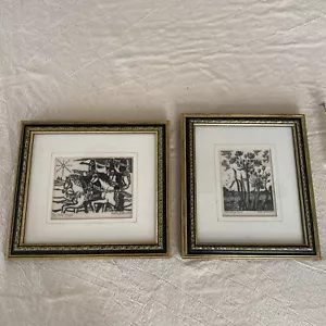 2 X Vintage Peter Gates Woodcut Block Prints Three Kings Flowering Rush - Picture 1 of 13
