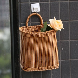 Hanging Woven Flower Storage Basket Home Decor Wall-Mounted Wicker Organizer NEW - Picture 1 of 8