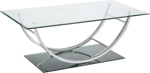 Danville U-Shaped Glass Top Coffee Table with Mirrored Base and Curved Metal Fra - Picture 1 of 6