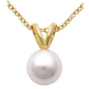 Genuine AAA Cultured White Pearl Pendant in 14K White Gold or 14K Yellow Gold - Picture 1 of 2