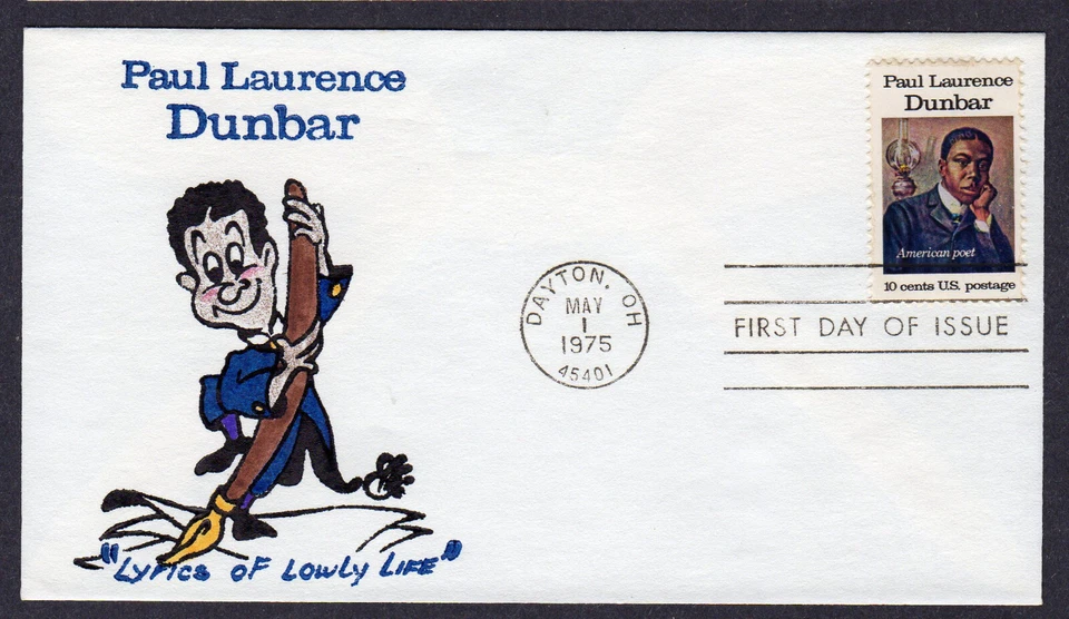 1975 Paul Lawrence Dunbar (Scott 1554) - Ellis Animated Hand Colored FDC MT397 - Image 1 of 1