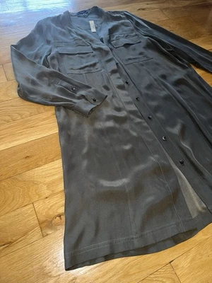 NWT, Madewell Green Silk Button Down Shirt Dress L Pockets Long Sleeve - Image 1 of 4