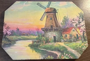 Vintage niederländische Windmühle Szene Untersetzer Hot Pad - 10" x 7" - Bild 1 von 2