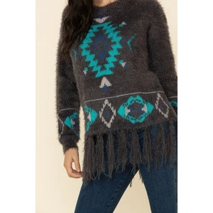 Suéter Pullover Powder River Mujer Talla M Chenil Carbón Azteca Suroeste Acogedor - Imagen 1 de 12