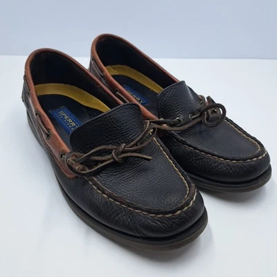 Sperry Top sider Mens 7 Boat Shoes Two Tone Leather Dark Brown Loafer Style - Image 1 of 4