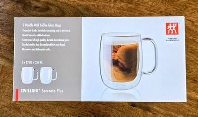 Zwilling J.A. Juego de 2 tazas de café de vidrio de doble pared Henckels Sorrento Plus nuevas en caja Foto 1 de 4