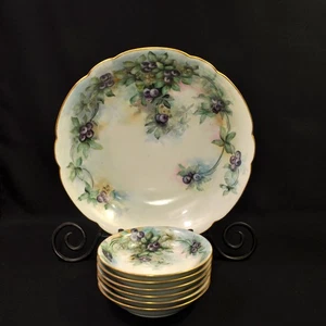 Limoges PMdeM Master Berry Bowl 9.75" & 6 T&V Serving Bowls 5" Blueberries1908 - Picture 1 of 19