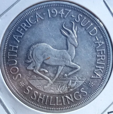 1947, South Africa, 5 shillings, Silver 800 °%, 0.7274asw, VF - Image 1 of 2