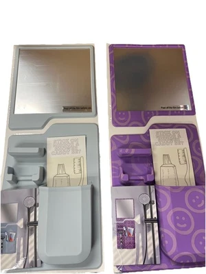 2- Stick On Mirror and Shower Caddy Sets, Gray and Purple Perfect For Ur Locker - Image 1 of 4