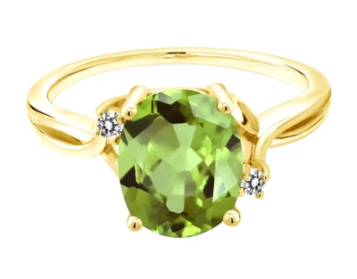 925 Silver Yellow Gold Plated 2.80 Ct Green Peridot Solitaire Engagement Ring - Image 1 of 4