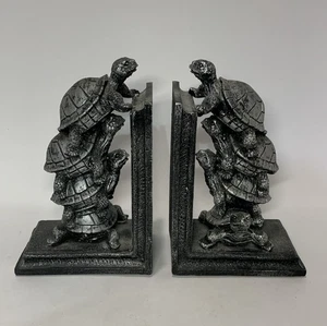 Paar Harz Schildkröte Turm Buchstützen Silber 7" - Bild 1 von 5