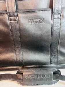 Kenneth Cole Reaction schwarze Leder Laptop Aktentasche Tasche Griffe Schultergurt - Bild 1 von 11