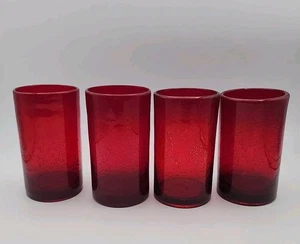 Juego de 4 vasos artesanales altos soplados a mano rojos rubí vintage hechos a mano  - Imagen 1 de 20