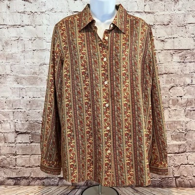 Blusa para mujer Orvis roja cachemira 100 % seda manga larga abotonada talla grande Foto 1 de 4