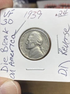 1939 VF Condition Jefferson Nickel. Die Crack And Die Break On Reverse. - Picture 1 of 7