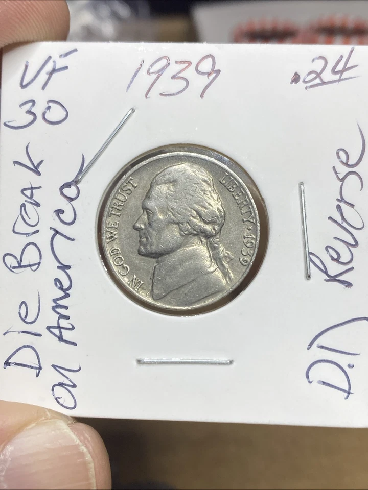 1939 VF Condition Jefferson Nickel. Die Crack And Die Break On Reverse. - Image 1 of 4