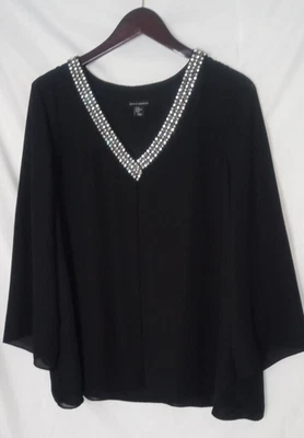 Blusa para mujer Mercer & Madison XL Top negra adornada navideña elegante forrada Foto 1 de 4