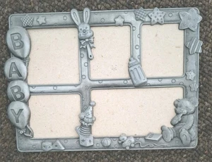 Metal Brass-Look Picture Frame With 3-D Baby Blocks Teddy Bear Holds 5 photos - Picture 1 of 1
