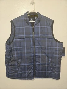 NWT Chaps Men's XXL Quilted Puffer Vest Full Zip Plaid Fleece Lined Pockets Navy - Picture 1 of 4
