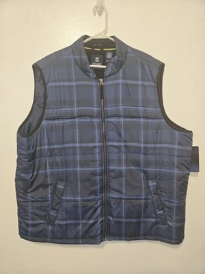 NWT Chaps Men's XXL Quilted Puffer Vest Full Zip Plaid Fleece Lined Pockets Navy - Image 1 of 4