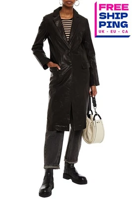 RRP €1708 RAG & BONE Trinity Leather Coat Size L Lined Black Collared - Image 1 of 4