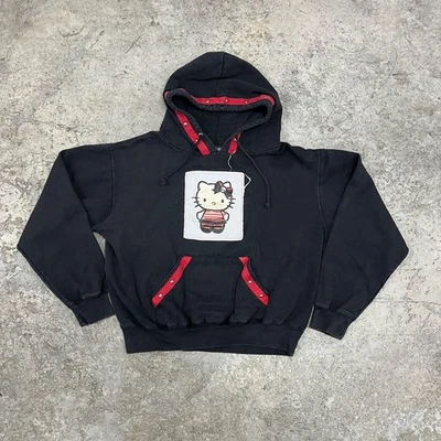 Sanrio Hello Kitty Hoodie Sweatshirt Womens Medium Black Graphic Punk Skull Bow - Image 1 of 4