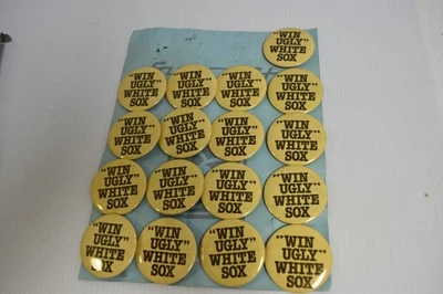 WIN UGLY WHITE SOX VTG MID 80'S PIN PINBACK BUTTON - YELLOW LOT OF 13  (PB#114) - Image 1 of 4