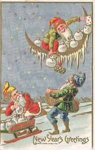 Postal de saludos de AÑO NUEVO descargando dinero de los primeros ELFOS - Imagen 1 de 2