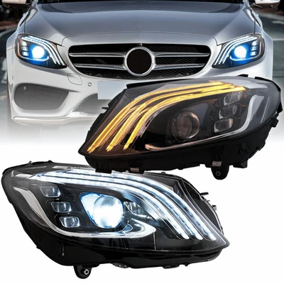 Full LED Scheinwerfer Set Schwarz für Mercedes C-Klasse W205 2014–2021 + TFL - Bild 1 von 4