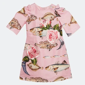 Dolce & Gabbana Kids Pink Fish Print Silk Floral Applique Detail Dress 4 Yrs - Picture 1 of 1