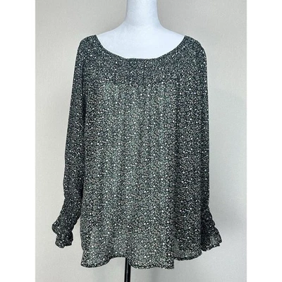 Blusa feminina Kori America média preta floral gola manchada elástica camponesa boho - Imagem 1 de 4