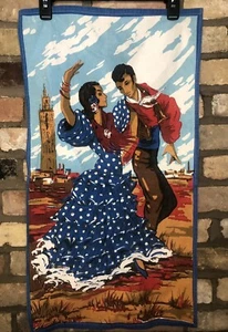 Vtg BEAUTIFUL Latin Mexican Spanish Tapestry 16x28 Wall Hanging Flamenco Dancers - Picture 1 of 5