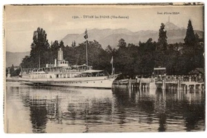 Evian Les Bains (74) Haute Savoie Dent d'Oche CPA animée sépia non circulée - Imagen 1 de 2